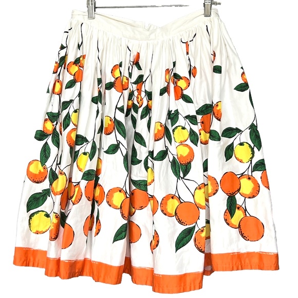 Pinup Couture Jenny Skirt Full Size 1X Orange Fruit Peaches Border Cotton Knee - Picture 1 of 4